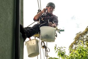 Seilklettertechnik im Einsatz bei der Spechtschadenbeseitigung